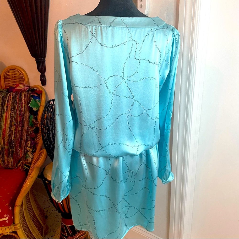 CHARLOTTE SPARRE Night Lounge Dress! Powder Blue Print! Drawstring Waist. Large - Picture 4 of 15
